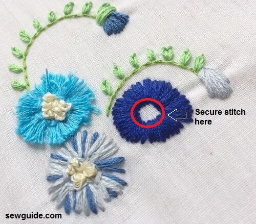 Make satin stitches around a point and cut the edges to make the fringe 3d flowers