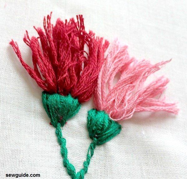 Tassel flowers with embroidery flowers