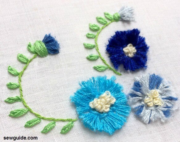 fringe flowers made with embroidery floss