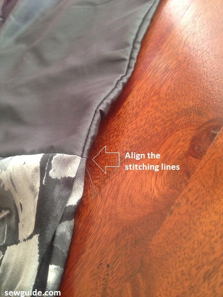 align the stitching lines as you sew front and back