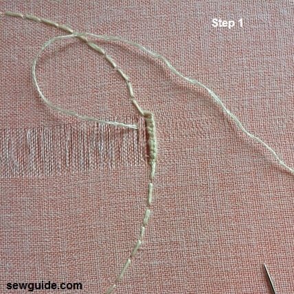 start sewing the drawn thread embroidery from one edge