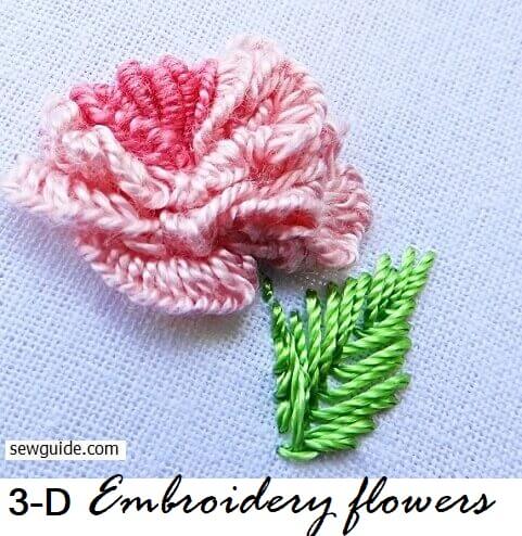 rose flower embroidery made with cast on stich