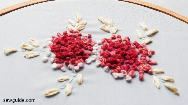 french knot stitch used inside a flower in shades of different colors