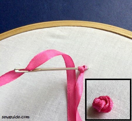 French knot stitches made with small ribbon