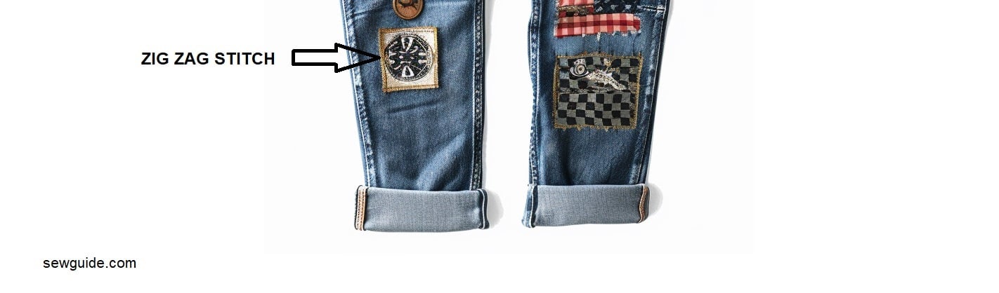 zig zag stitches used to sew patches on jeans