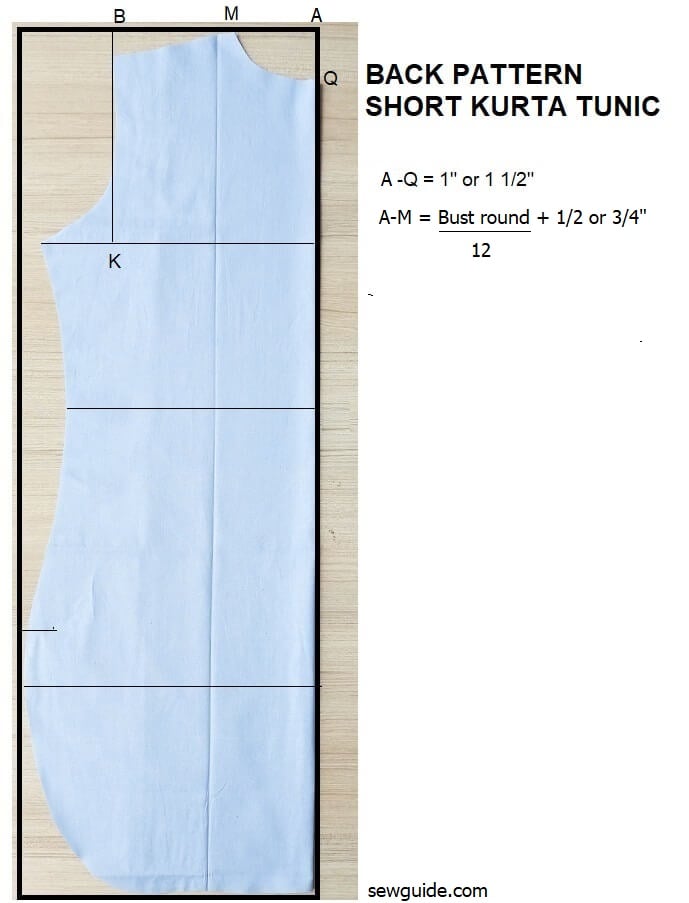 Back pattern for sewing the kurta tunic top