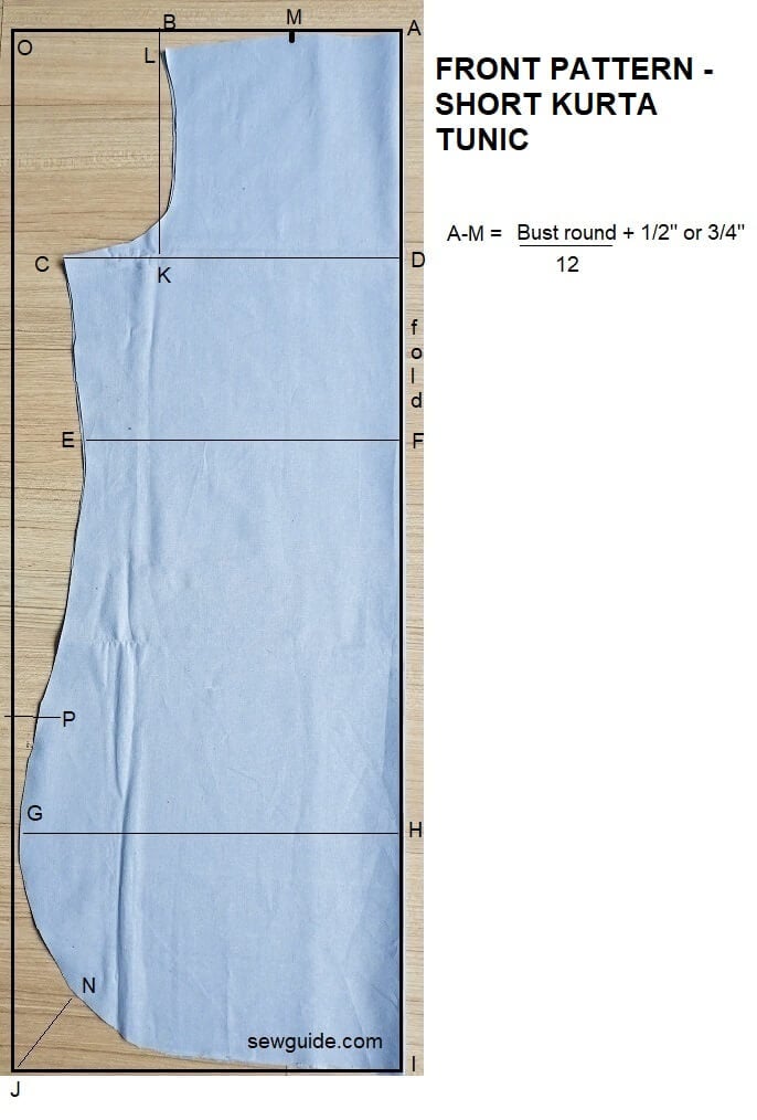 Pattern for the front bodice to make a kurta tunic top