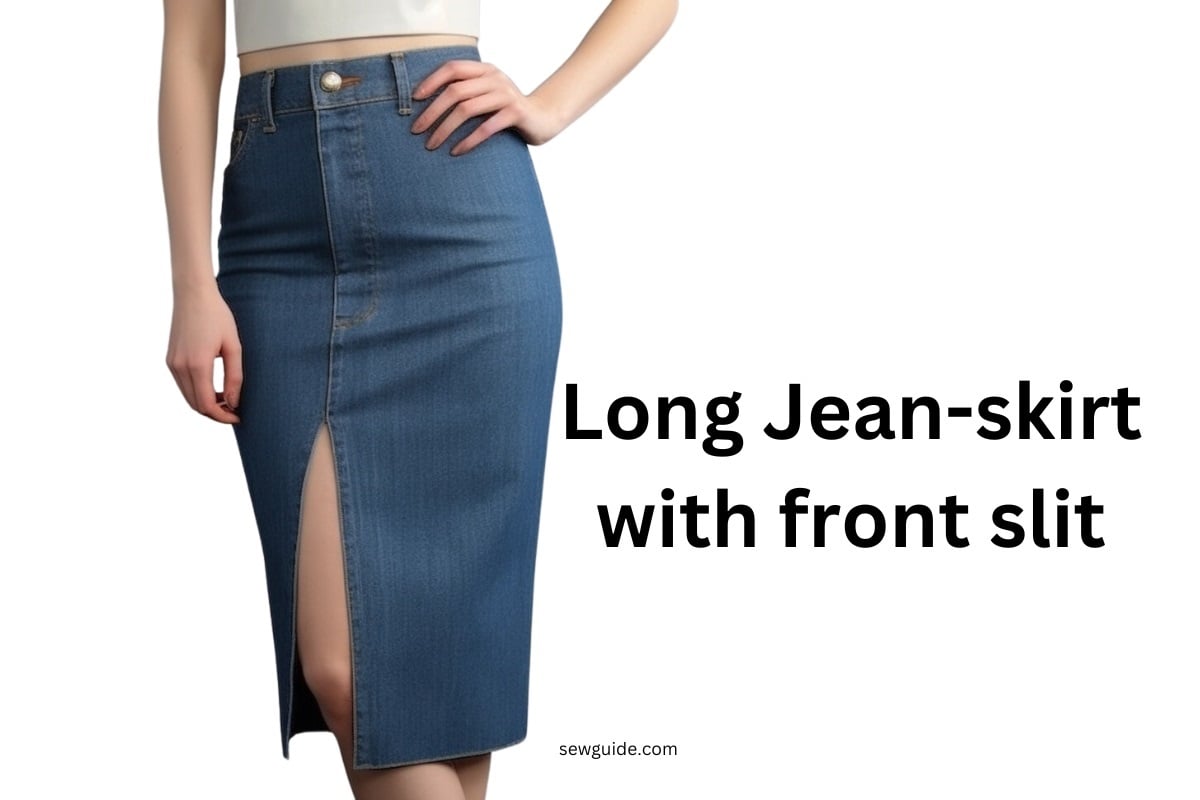 representative image of a long jean skirt with front slits