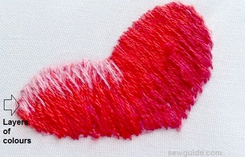 needle painting stitches made inside a heart