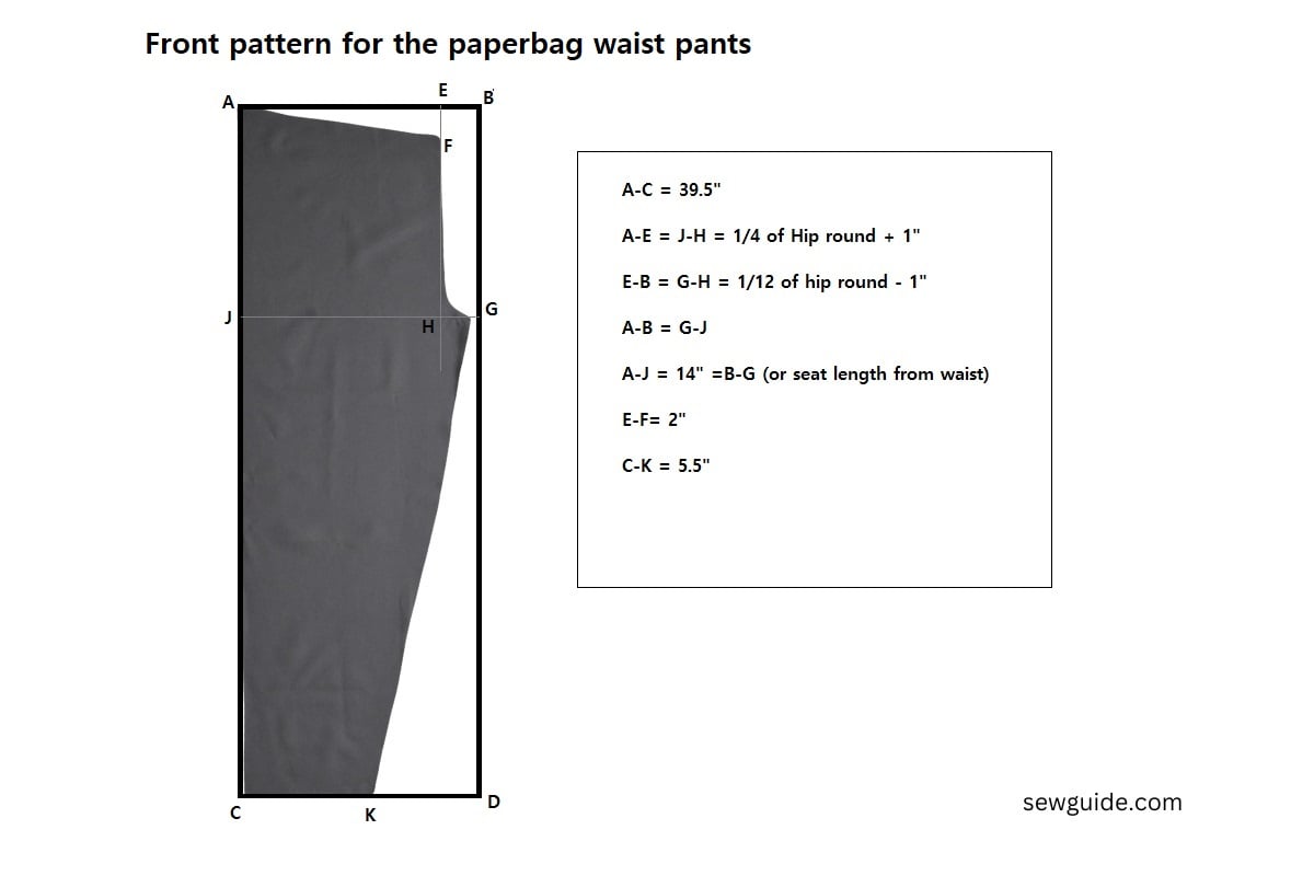 paperbag waist pants - front leg pattern