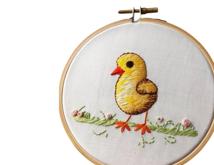 representative image of chick embroidered on fabric