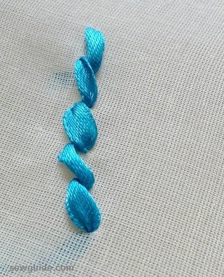 row of straight ribbon embroidery stitches