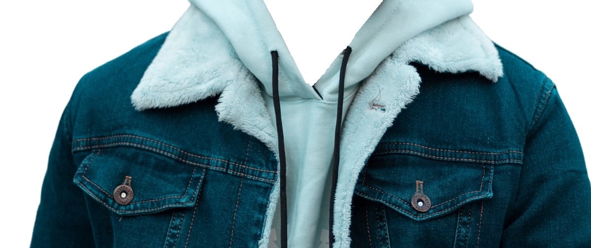 shearling jacket with sherpa lining on denim