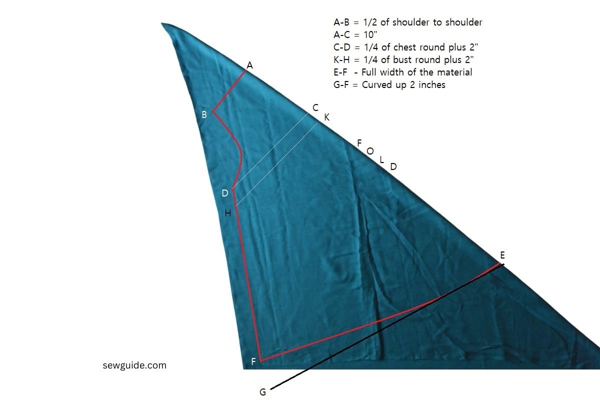 diagonaly mark the pattern for the tent dress