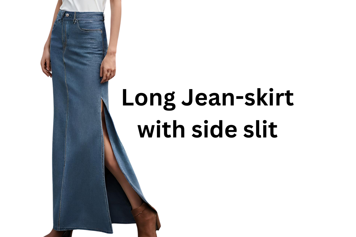 representative image of a long jean skirt with side slits