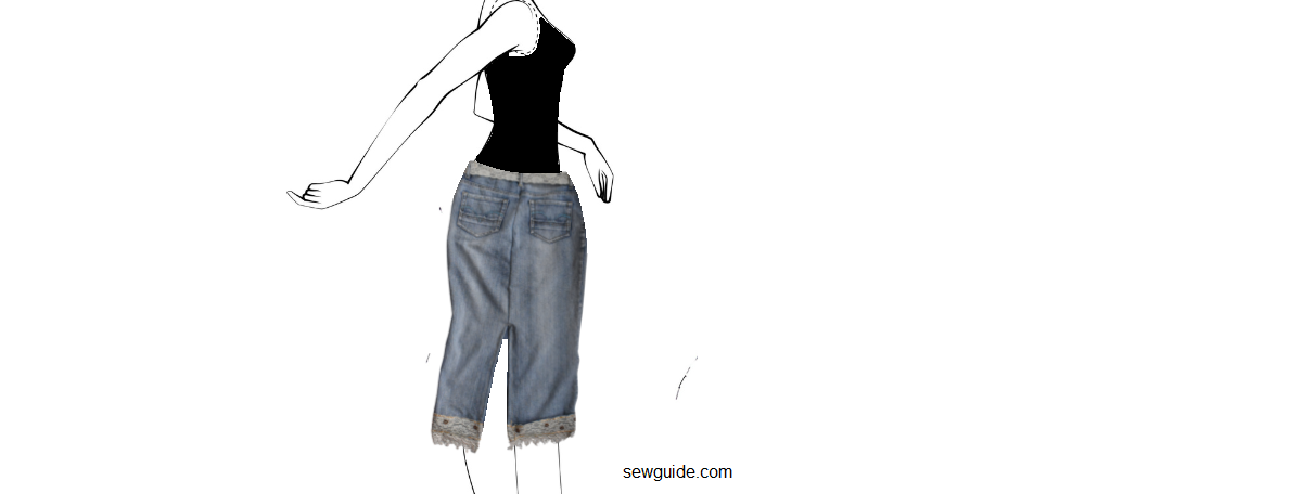 illustration of girl wearing long jeans skirt with slit